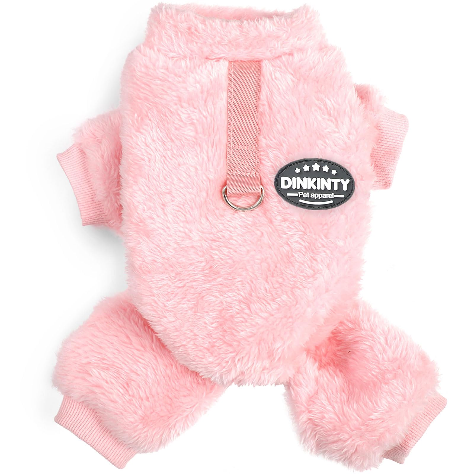 Dinkinty dog sweater pink front view highlights cozy fleece warmth for small dogs.