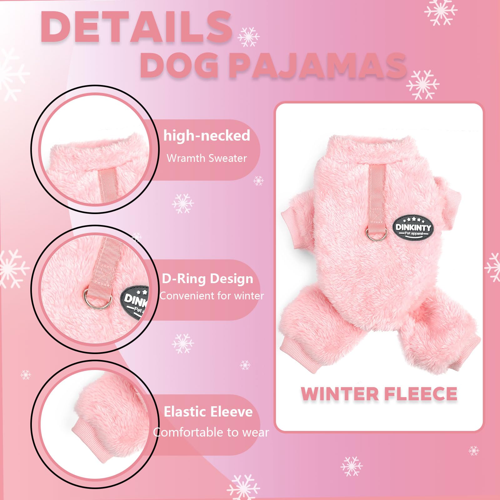 Dinkinty pink dog sweater full-body coverage supports indoor and outdoor warmth.