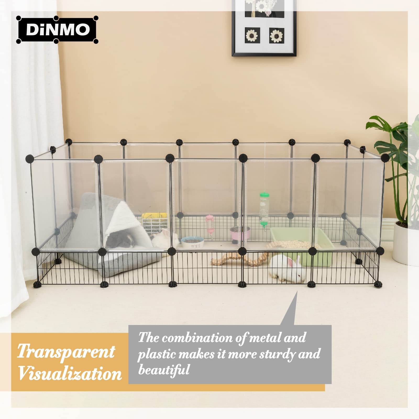 DINMO rabbit playpen with external PP sheet visibility to supervise from any angle.