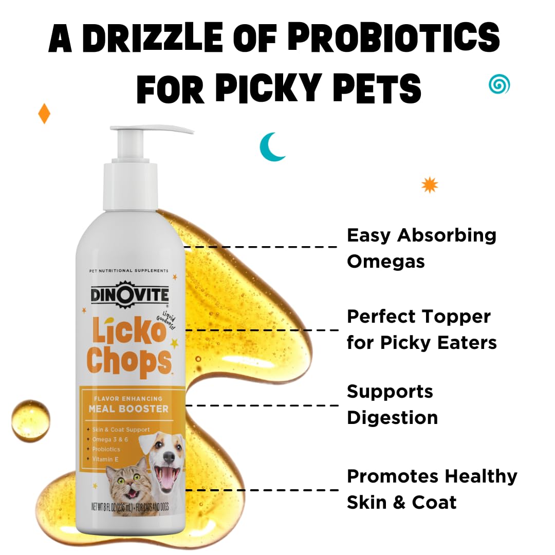 Dinovite Lickochops probiotics blend closeup highlighting gut health support.