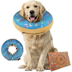 Dirty Little Paws dog donut collar blue front view shows comfy design for everyday wear.