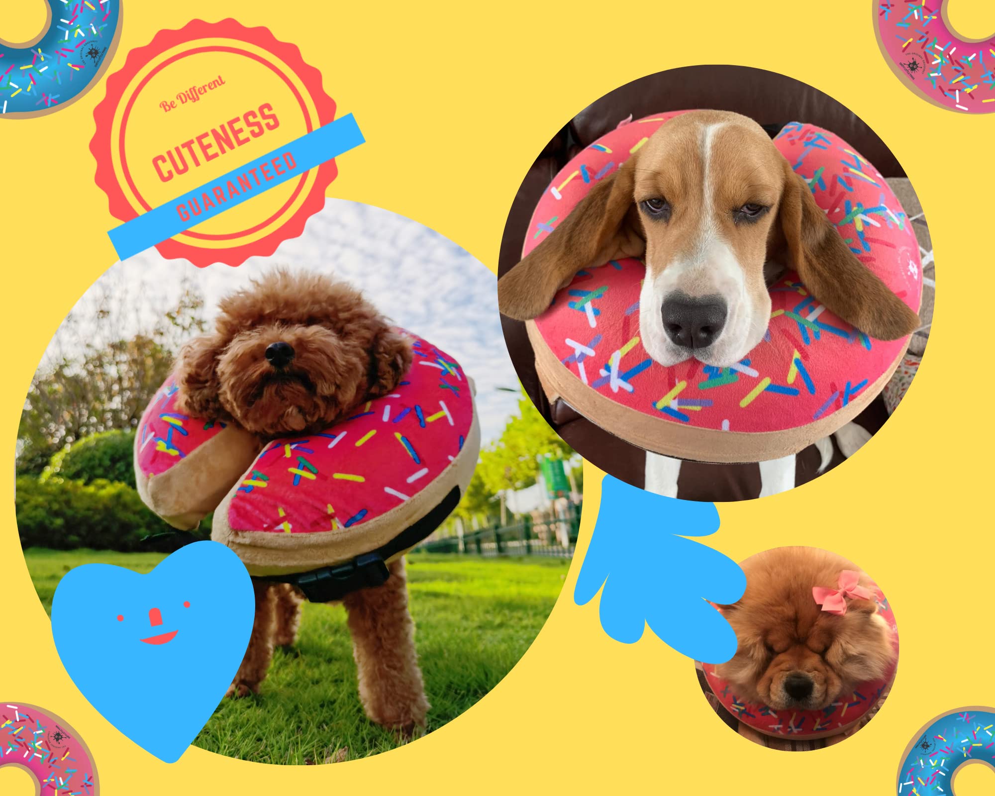 Dirty Little Paws donut collar pink open-view demonstrates eating and drinking access.