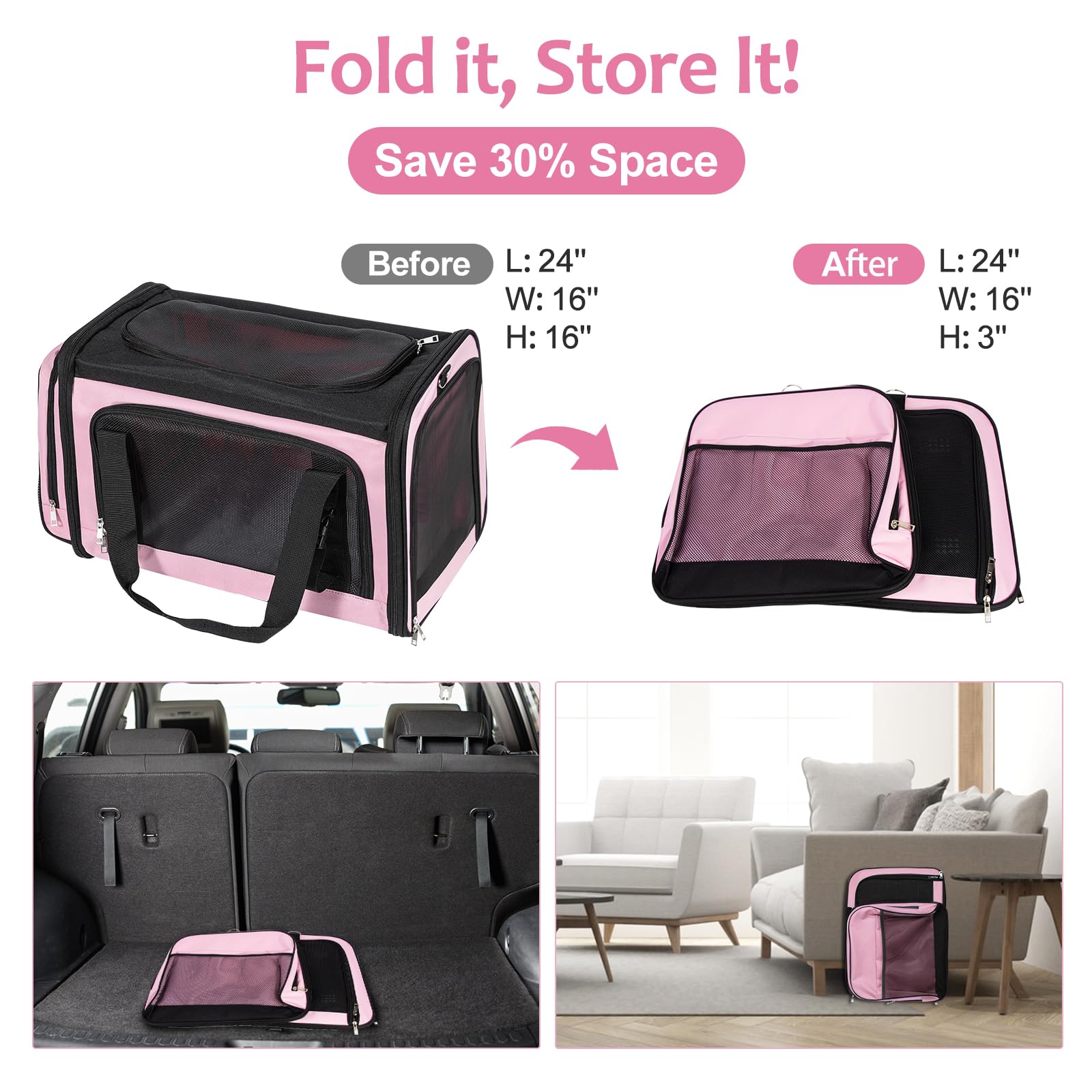 Discala cat carrier collapsible frame for easy storage