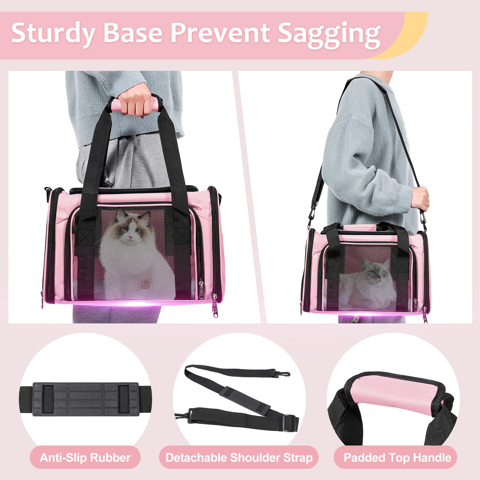 Discala cat carrier includes side pocket for toys or snacks.