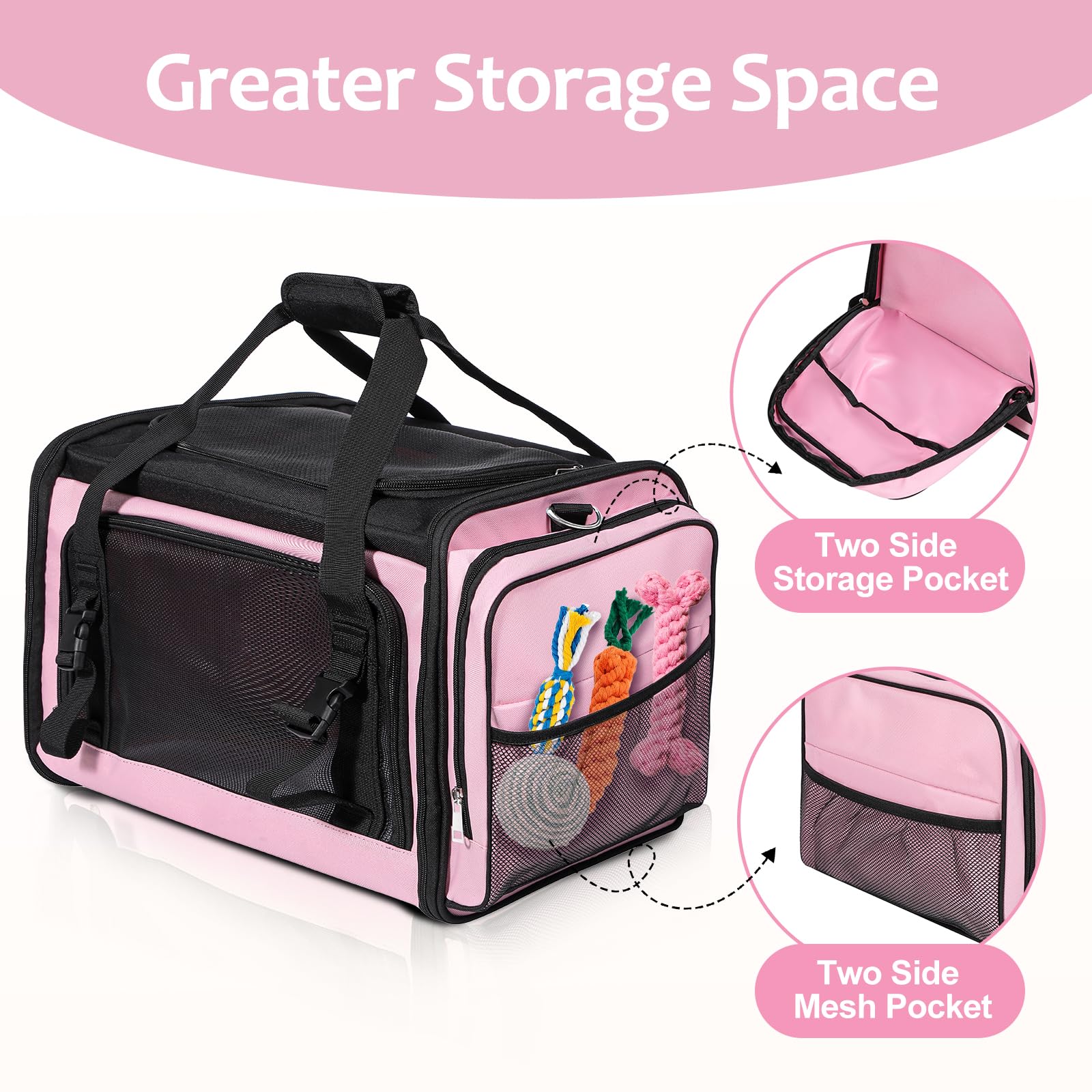 Discala cat carrier side storage pockets for pet essentials