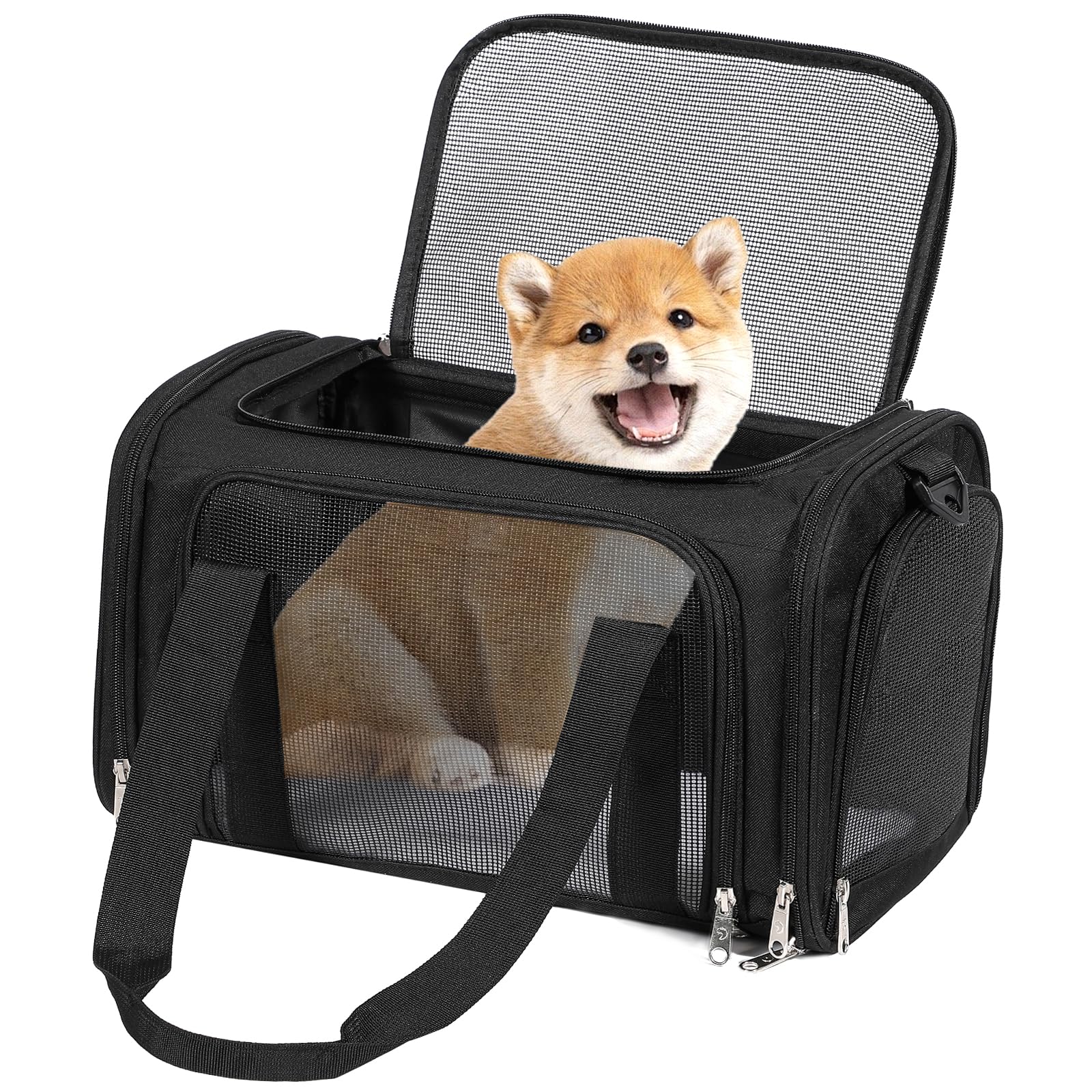 Discala cat dog carrier side view demonstrates compact design for easy travel with small pets.