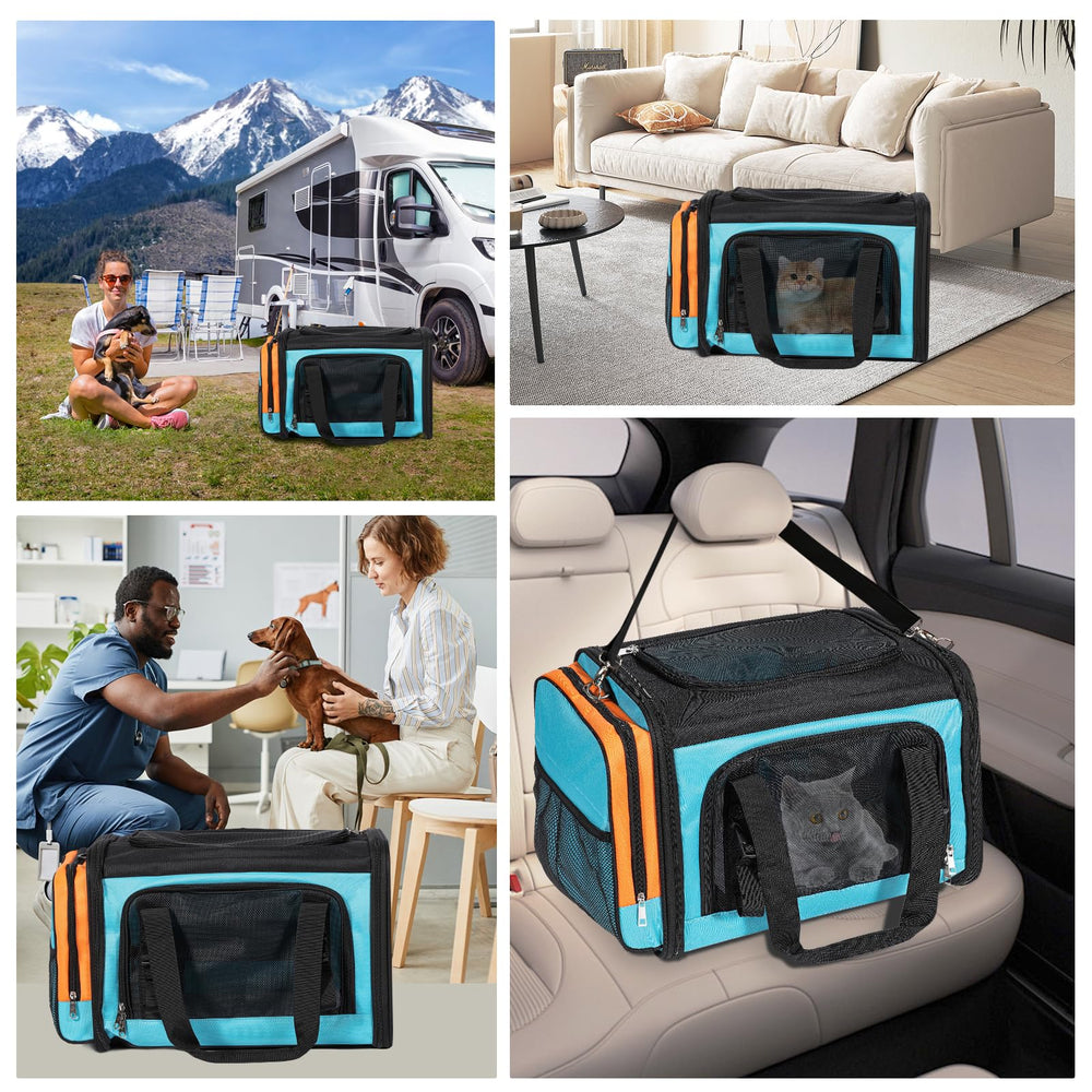 Discala blue carrier showing soft, durable design for indoor and outdoor use
