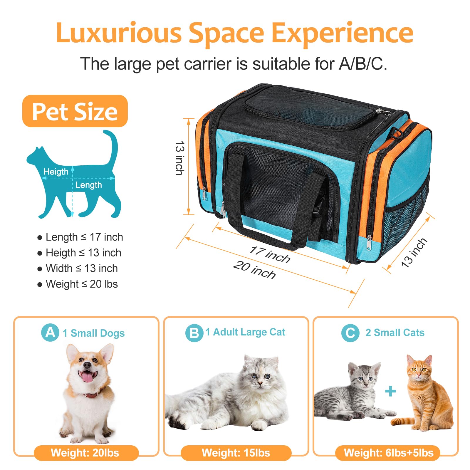 Discala Large Cat Carrier side view with ventilation mesh for airflow and comfort