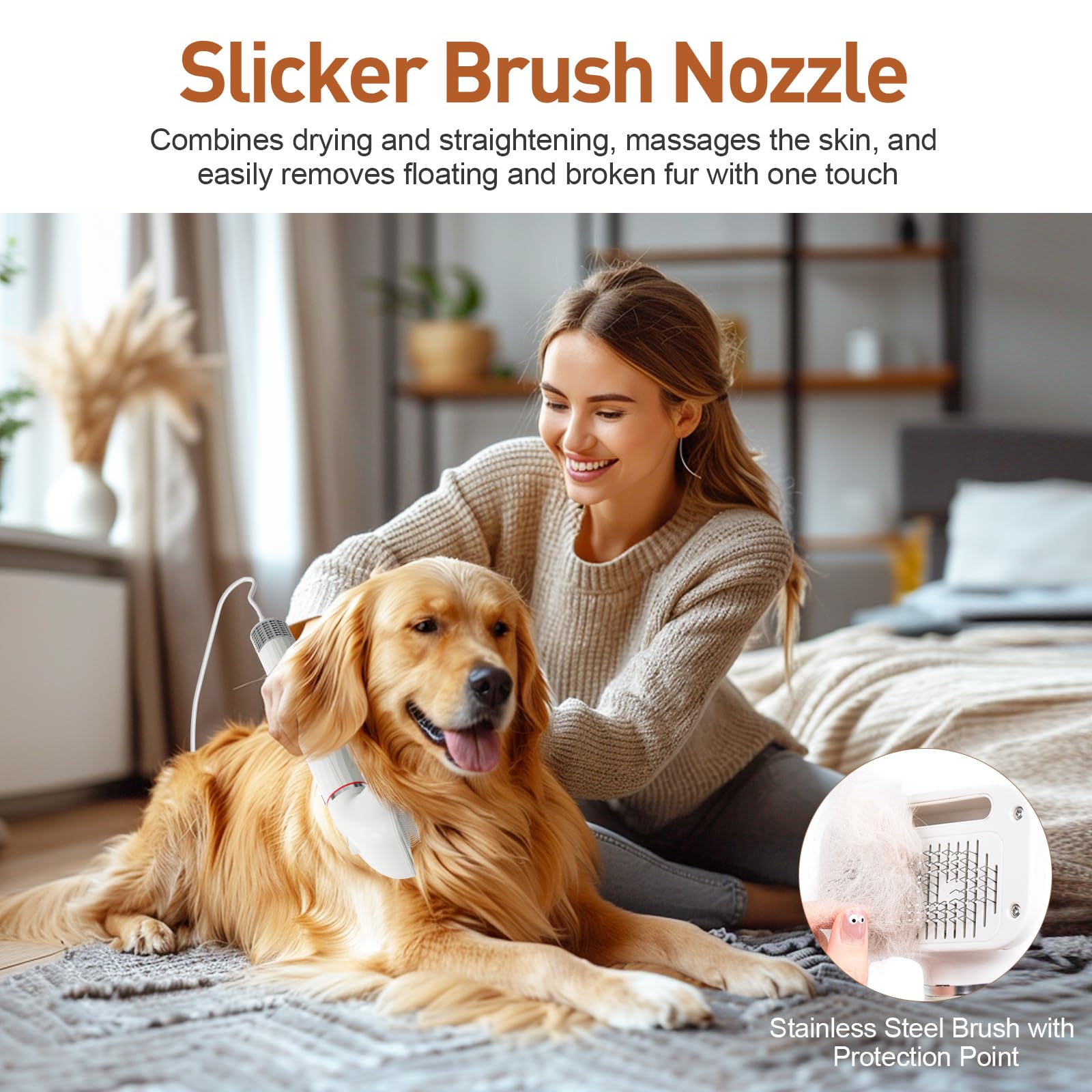 Discala slicker brush feature for gentle shedding control