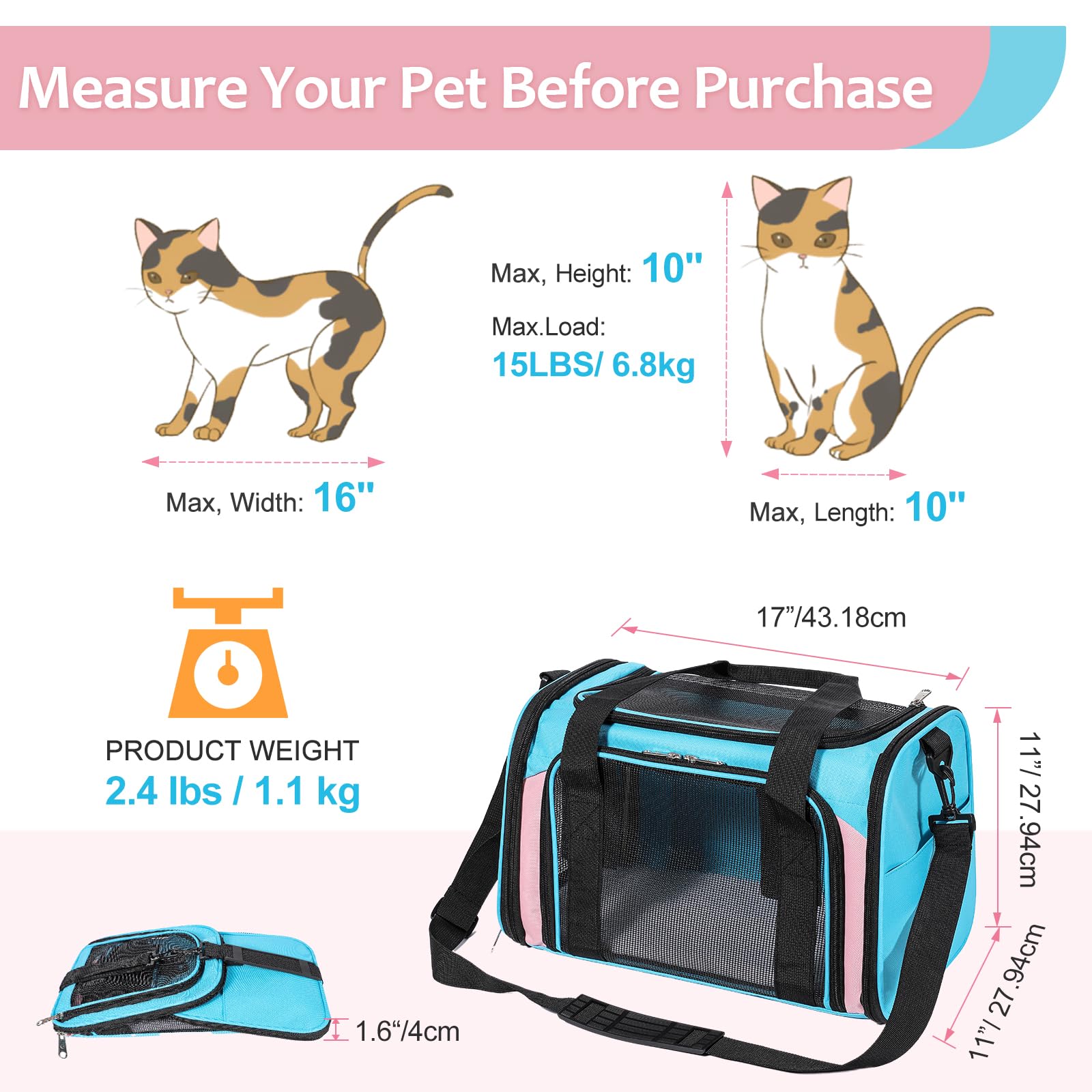 Discala transportín con malla triple: buena ventilación y visibilidad para mascota.