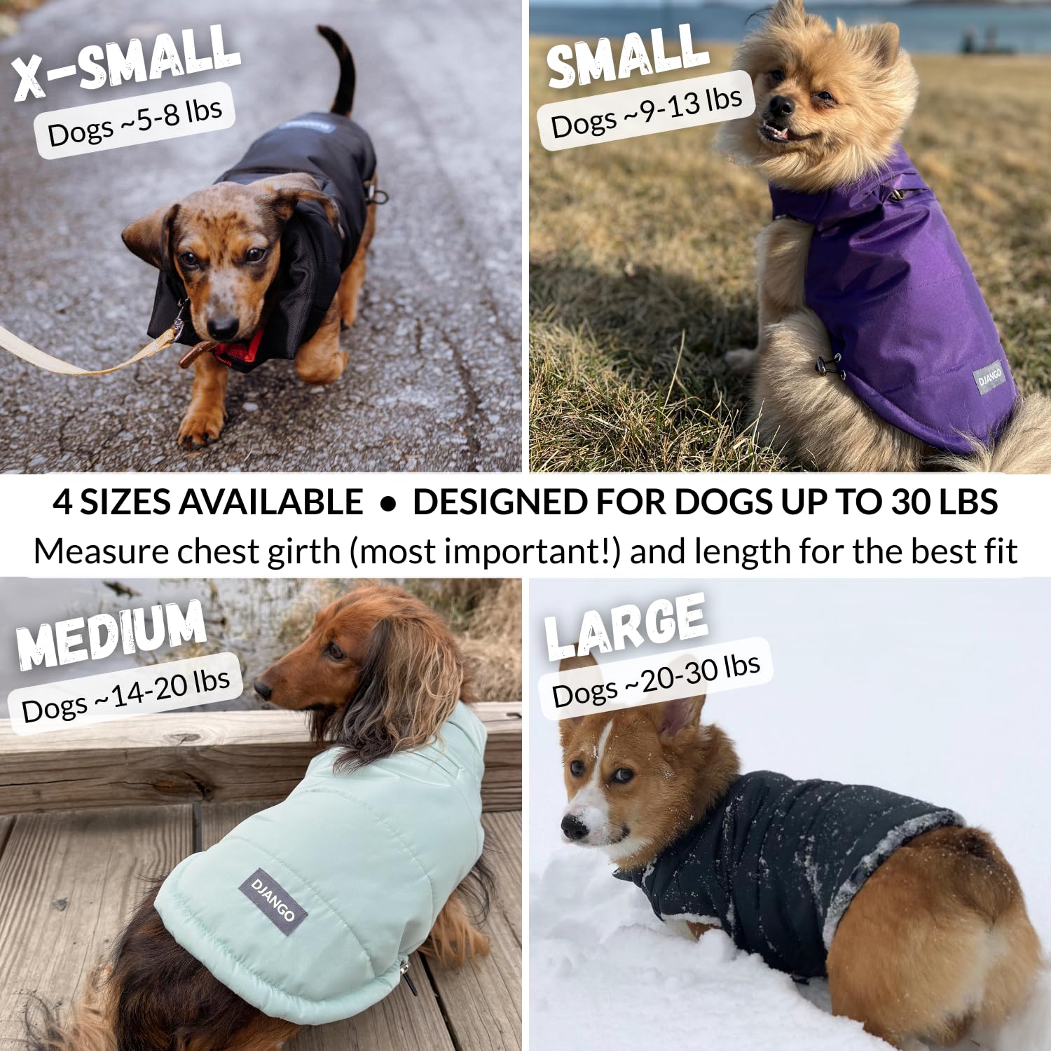DJANGO Puffer Dog Coat harness hole enables safe leash attachment during walks
