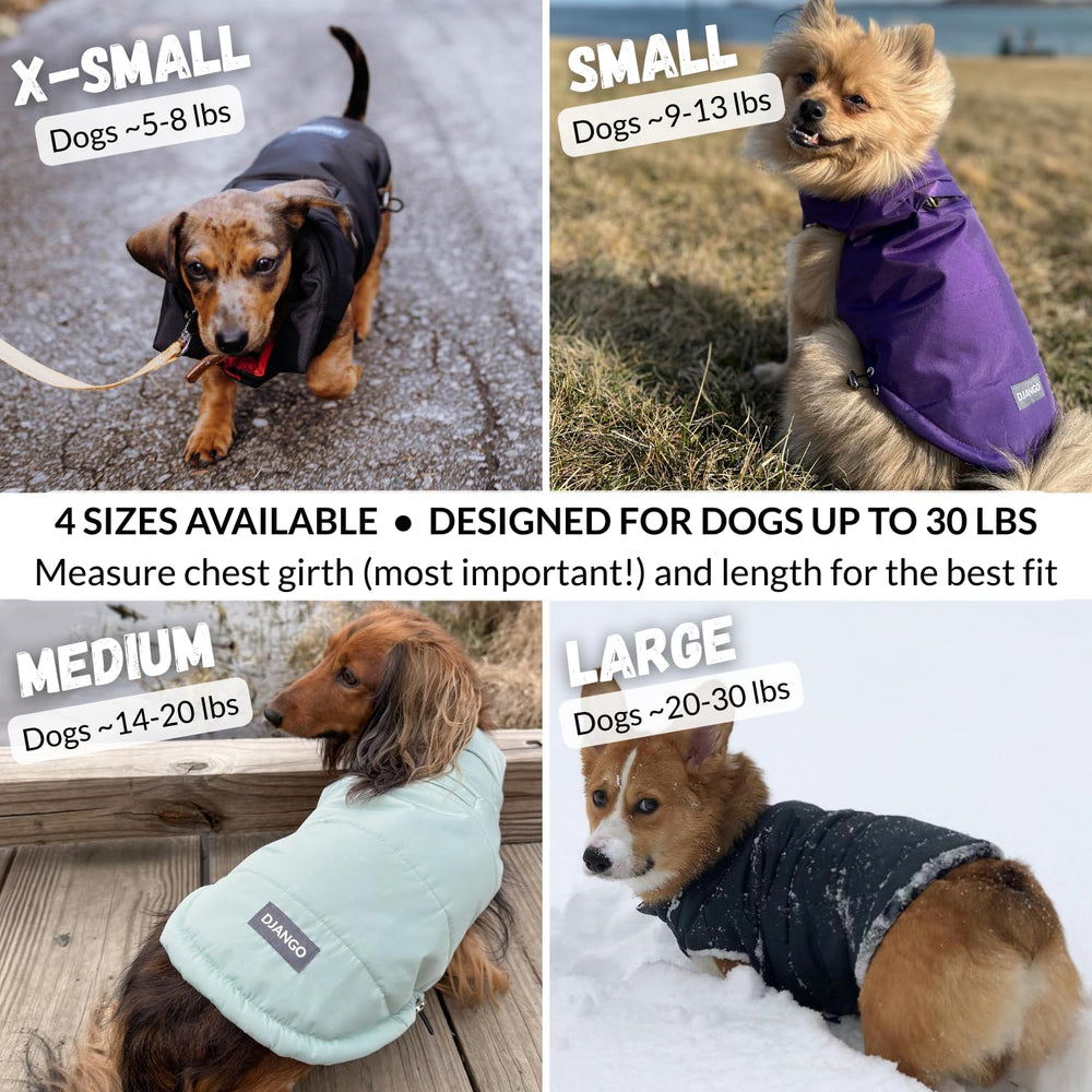 DJANGO Puffer Dog Coat harness hole enables safe leash attachment during walks