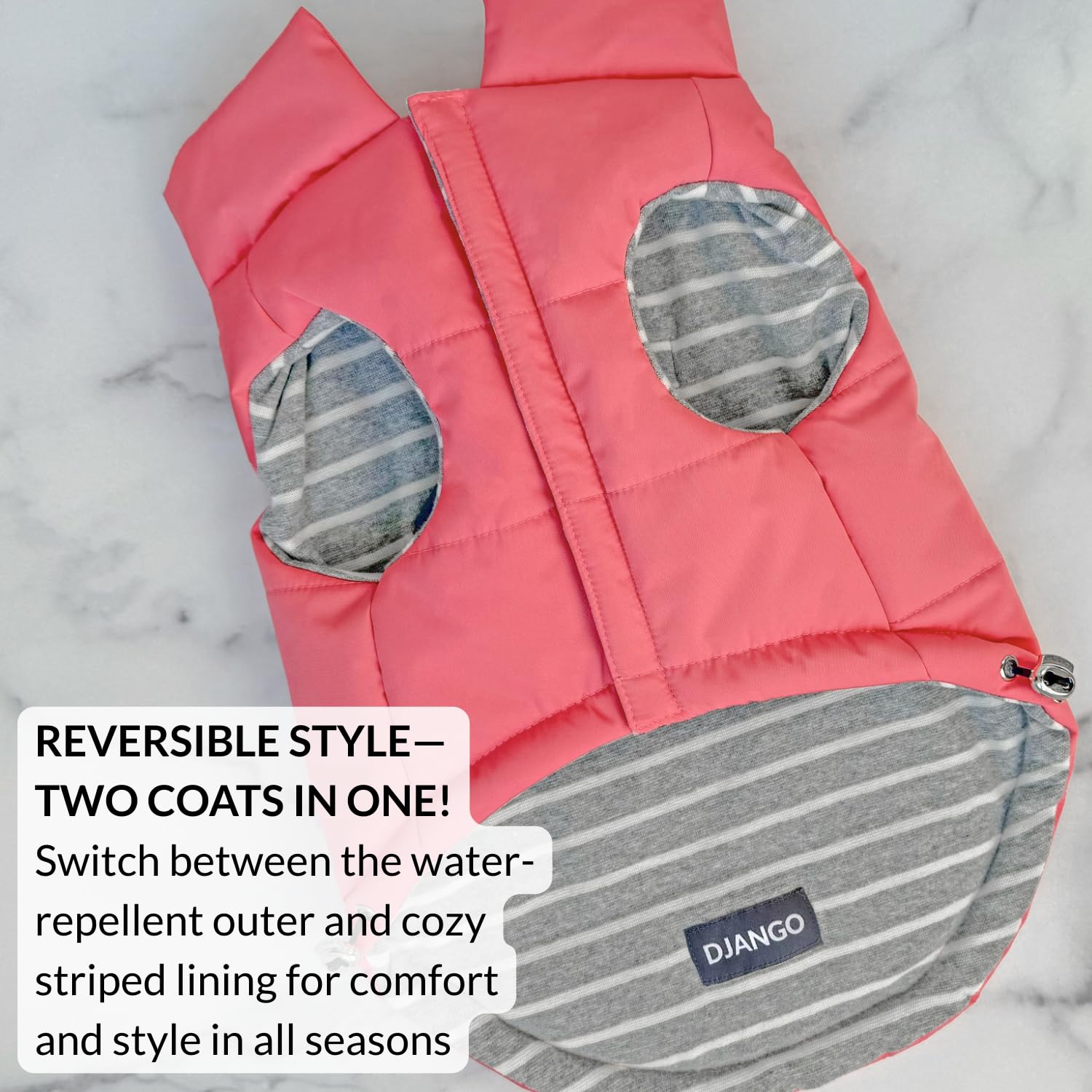 DJANGO Puffer Dog Coat offers reversible design for versatile winter looks
