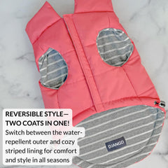 DJANGO Puffer Dog Coat offers reversible design for versatile winter looks