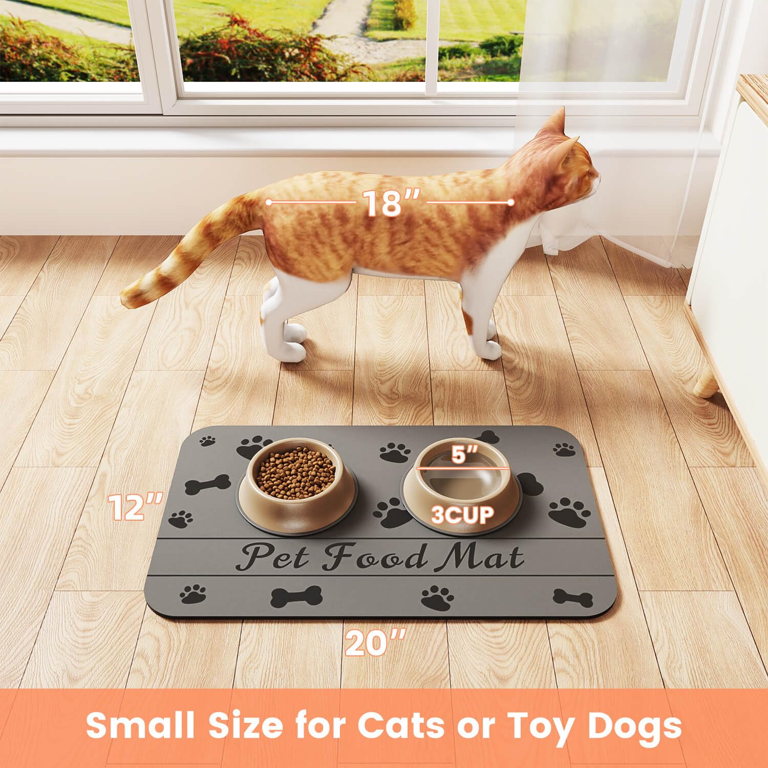 DK177 pet feeding mat 27x17 size offers ample space for bowls and water.