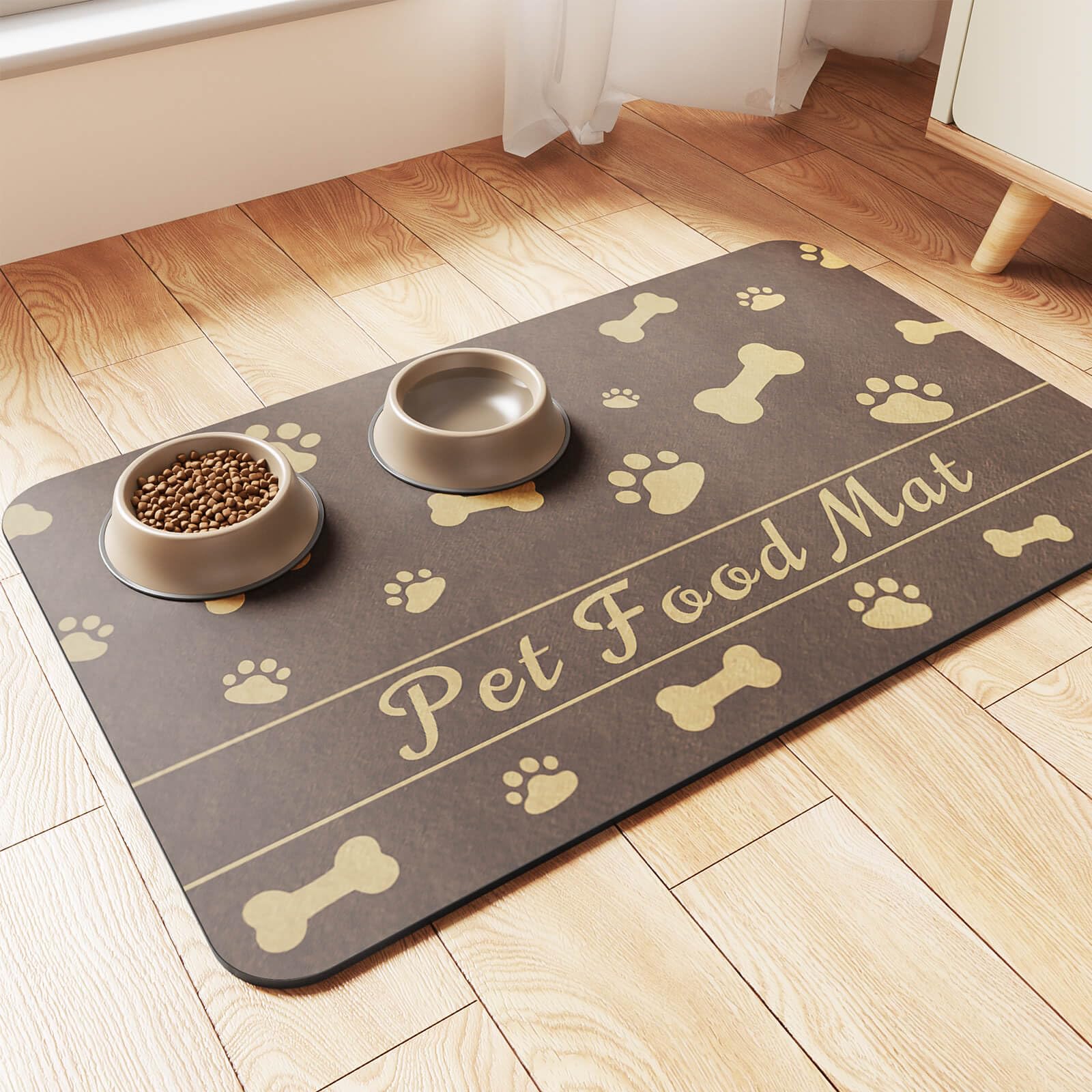 DK177 Pet Feeding Mat in brown front view showing absorbent surface for spills.