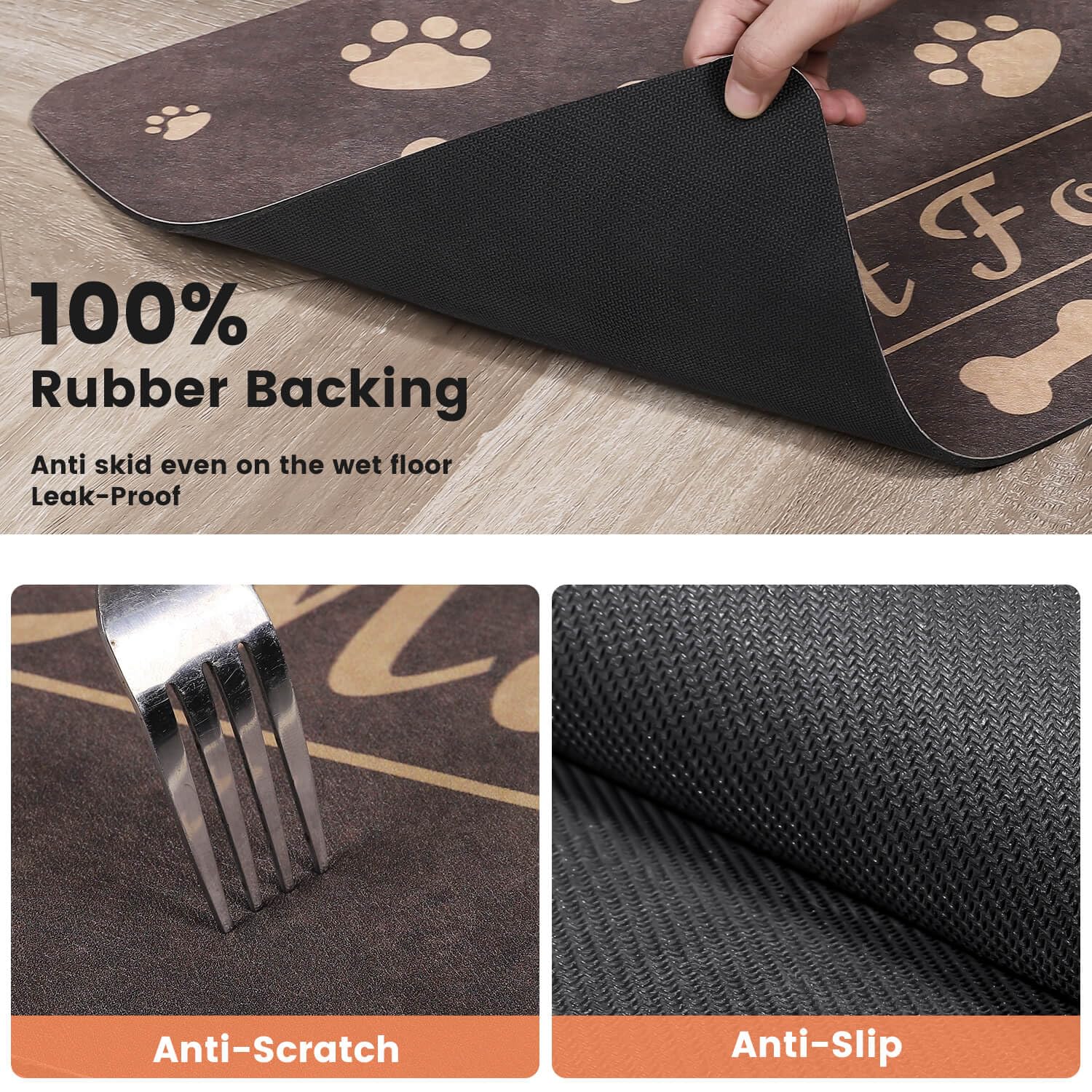 DK177 Pet Feeding Mat measures 27x17 inches to fit standard bowls.