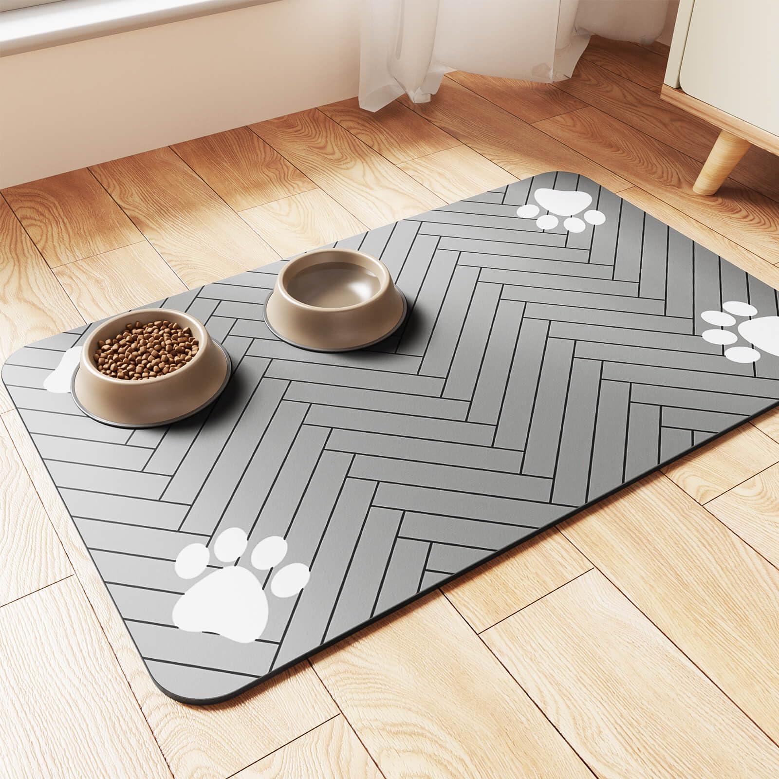 DK177 Pet Feeding Mat absorbent surface soaks up spills for clean floors