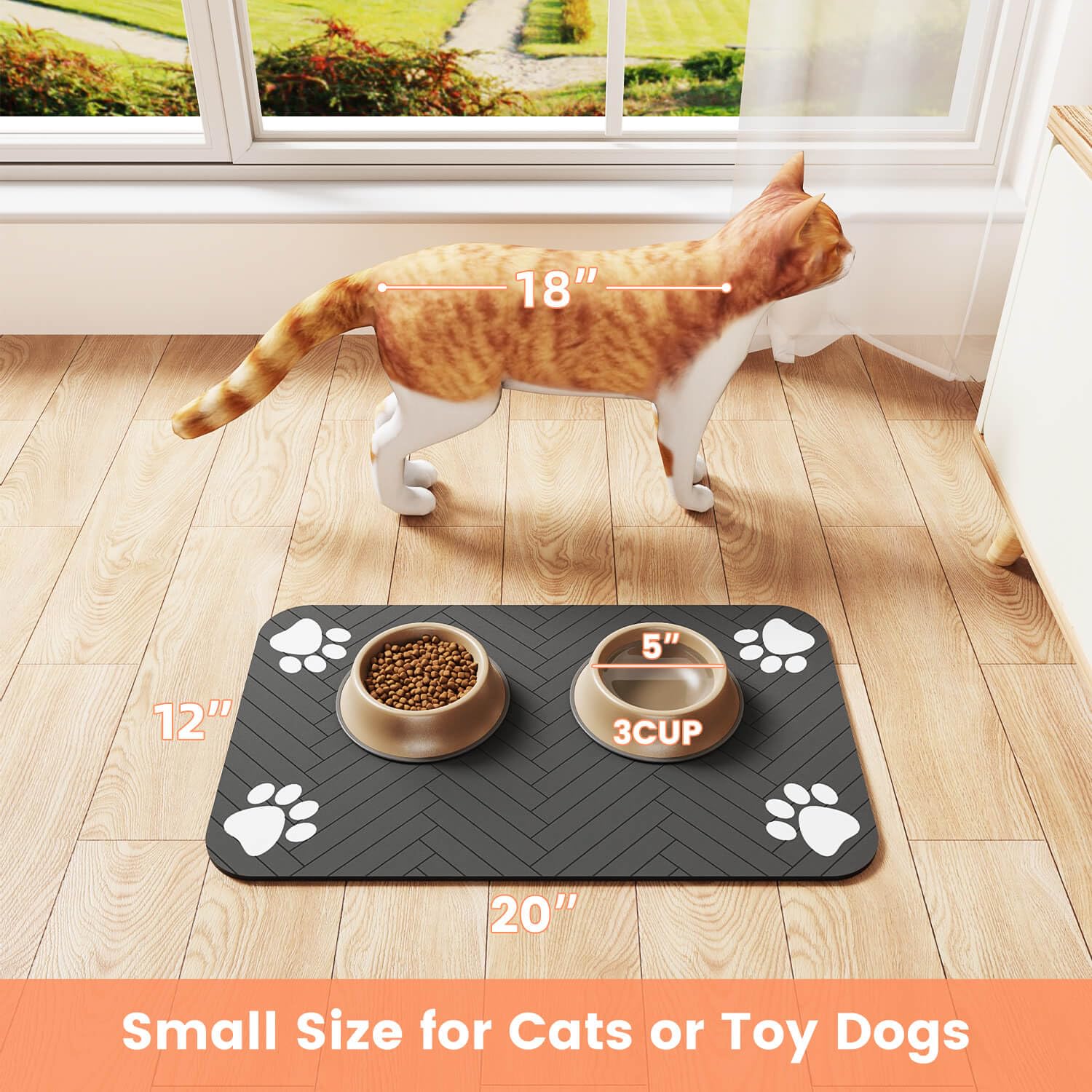 DK177 Pet Feeding Mat cat-dog-friendly design supports comfortable meals.