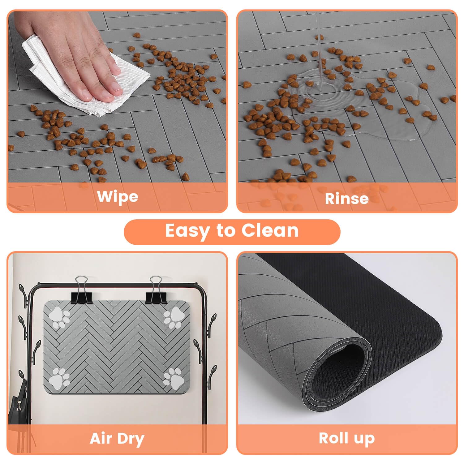 DK177 pet feeding mat with dog and cat setup promotes a clean feeding area