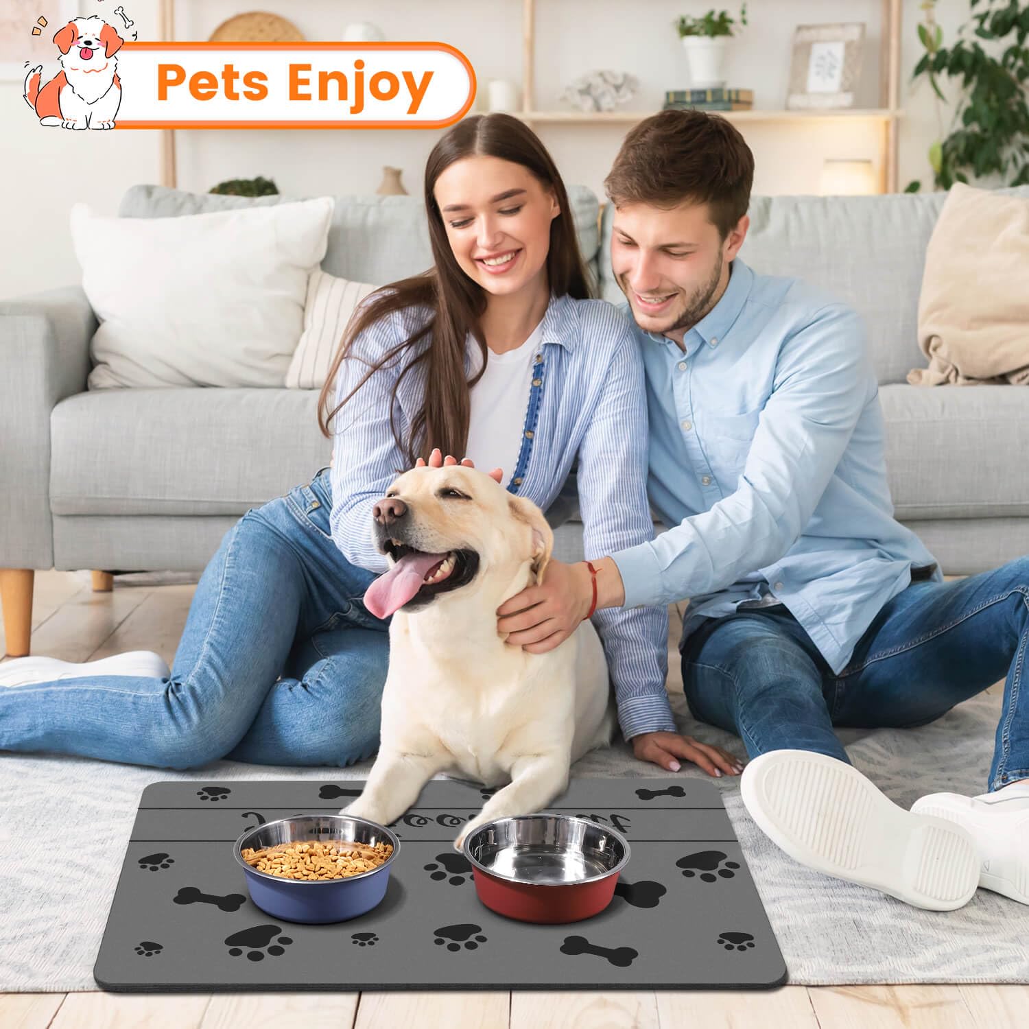 DK177 Pet Feeding Mat bones-design helps keep feeding space organized
