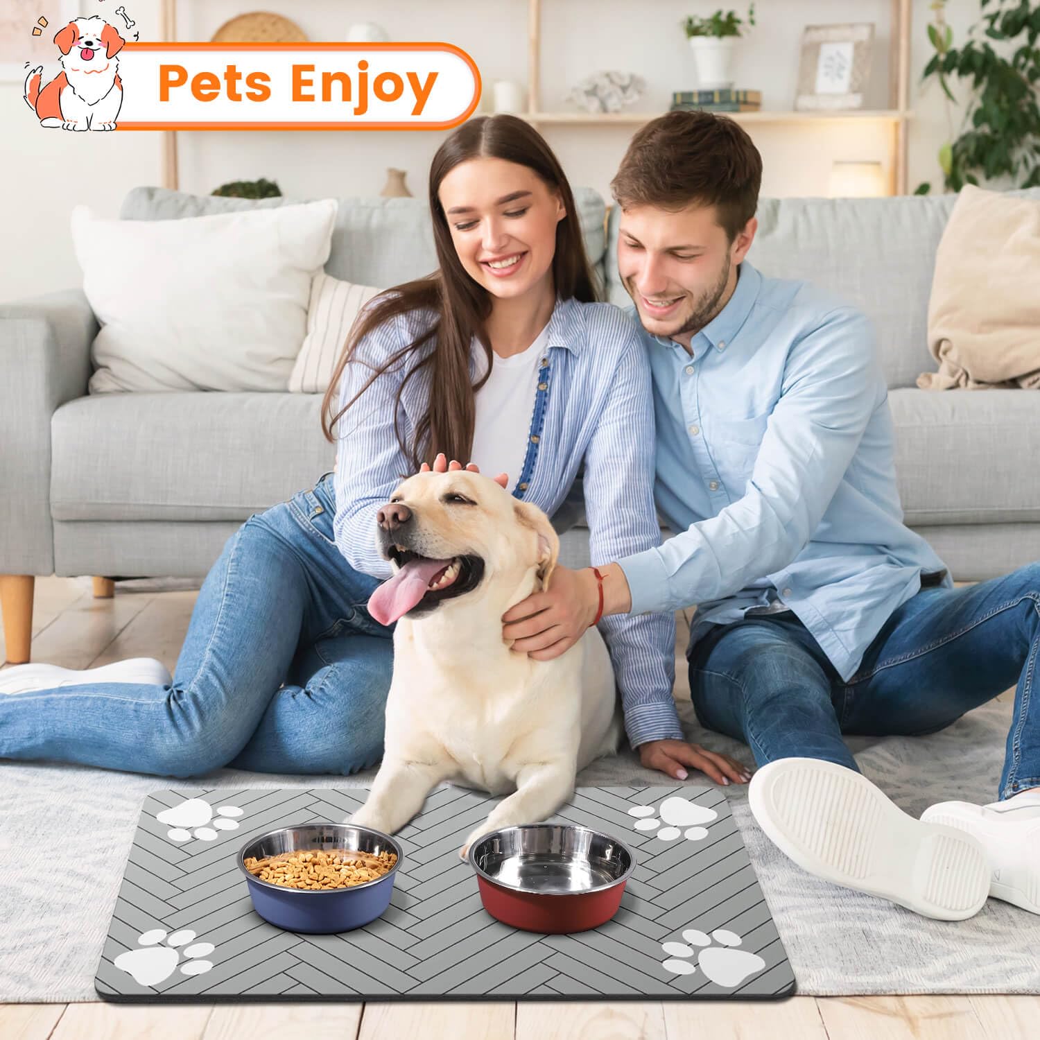 DK177 pet feeding mat striped light gray complements any dining space