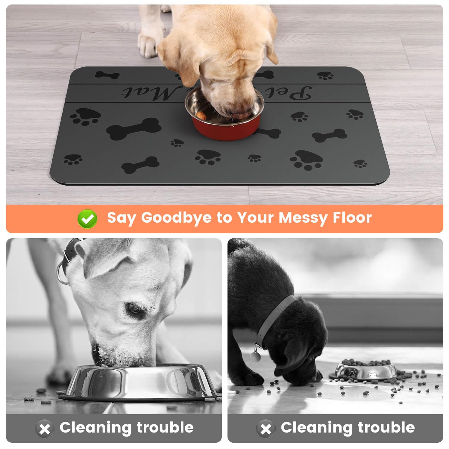 DK177 Pet Feeding Mat with waterproof bottom protects floors from leaks