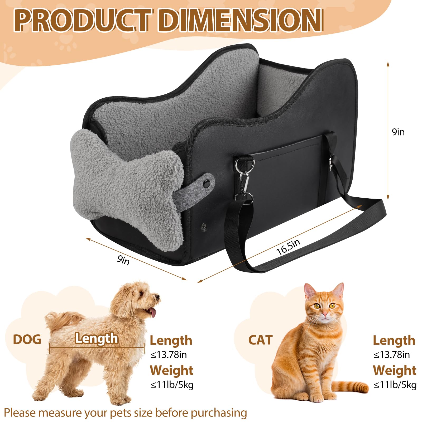 DMDMBSR dog car seat anti-slip bottom stabilizes during rides