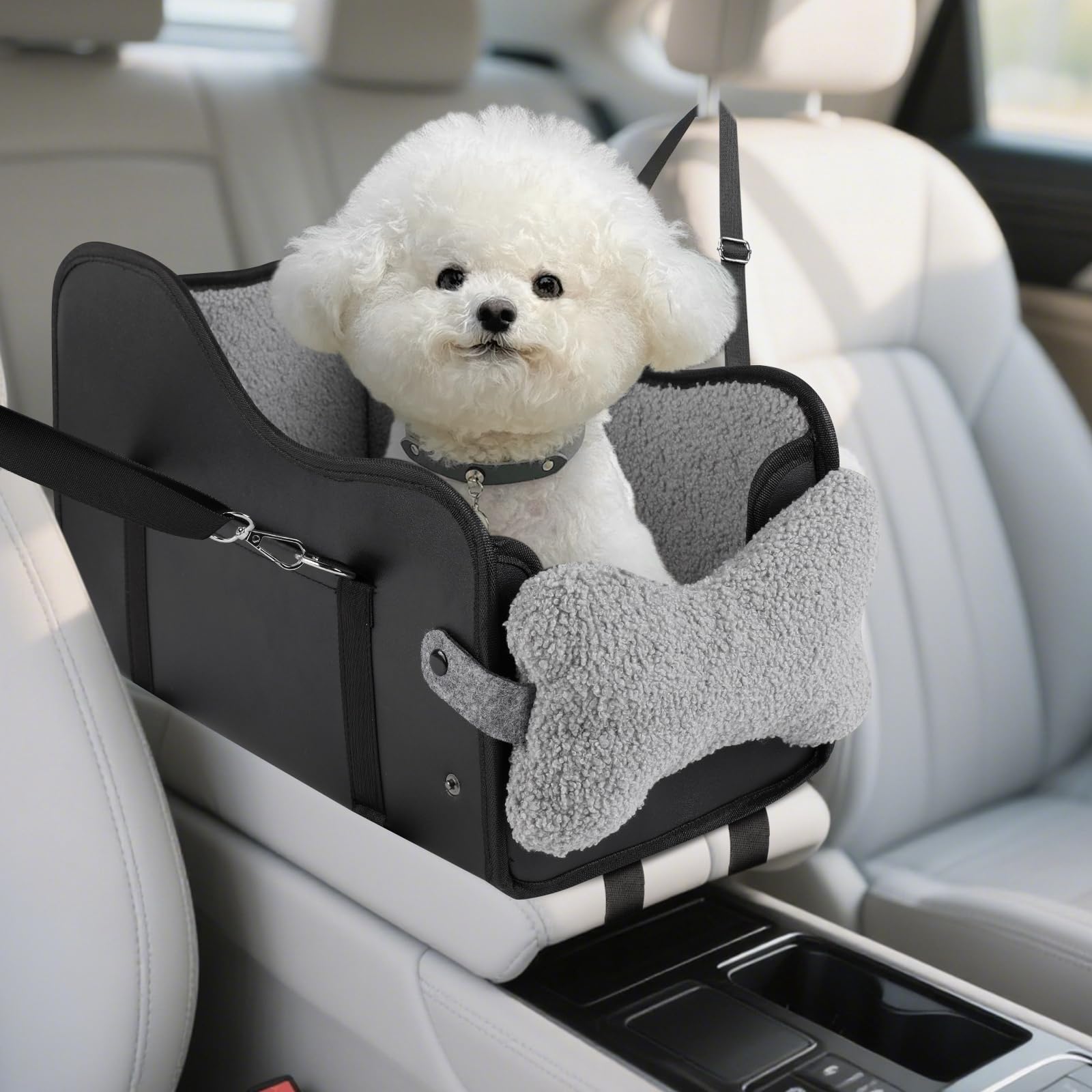 DMDMBSR dog car seat in console view with soft cushion for small dogs