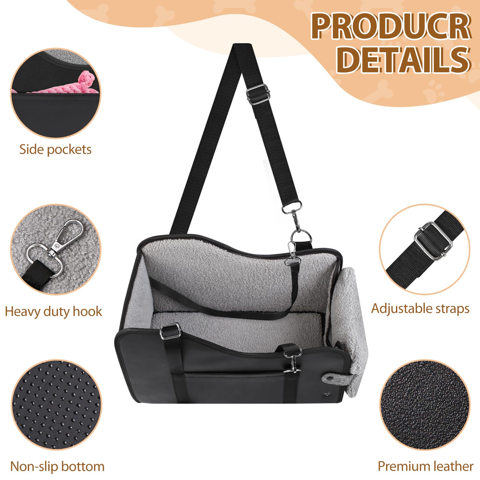 DMDMBSR dog car seat with headrest straps ensures secure fit