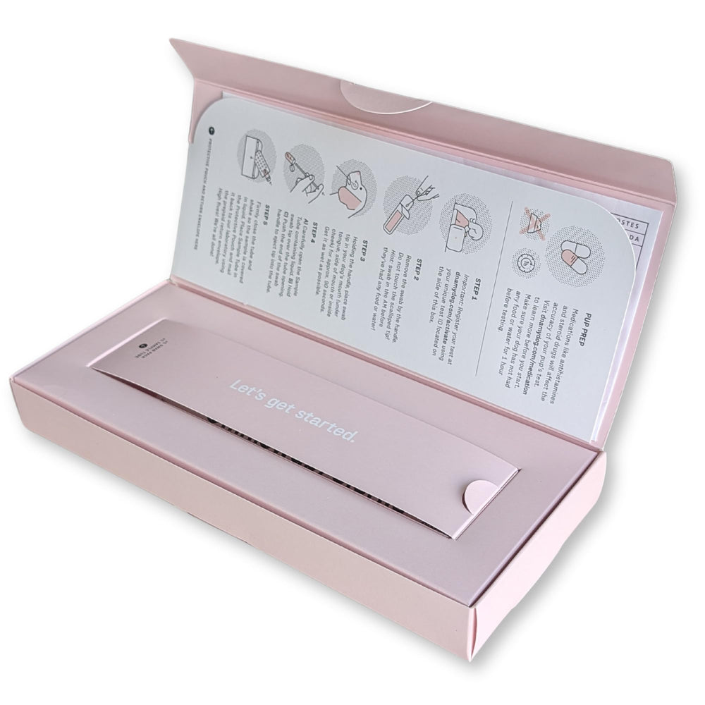DNA MY DOG prepaid mail envelope simplifies sending samples to labs.