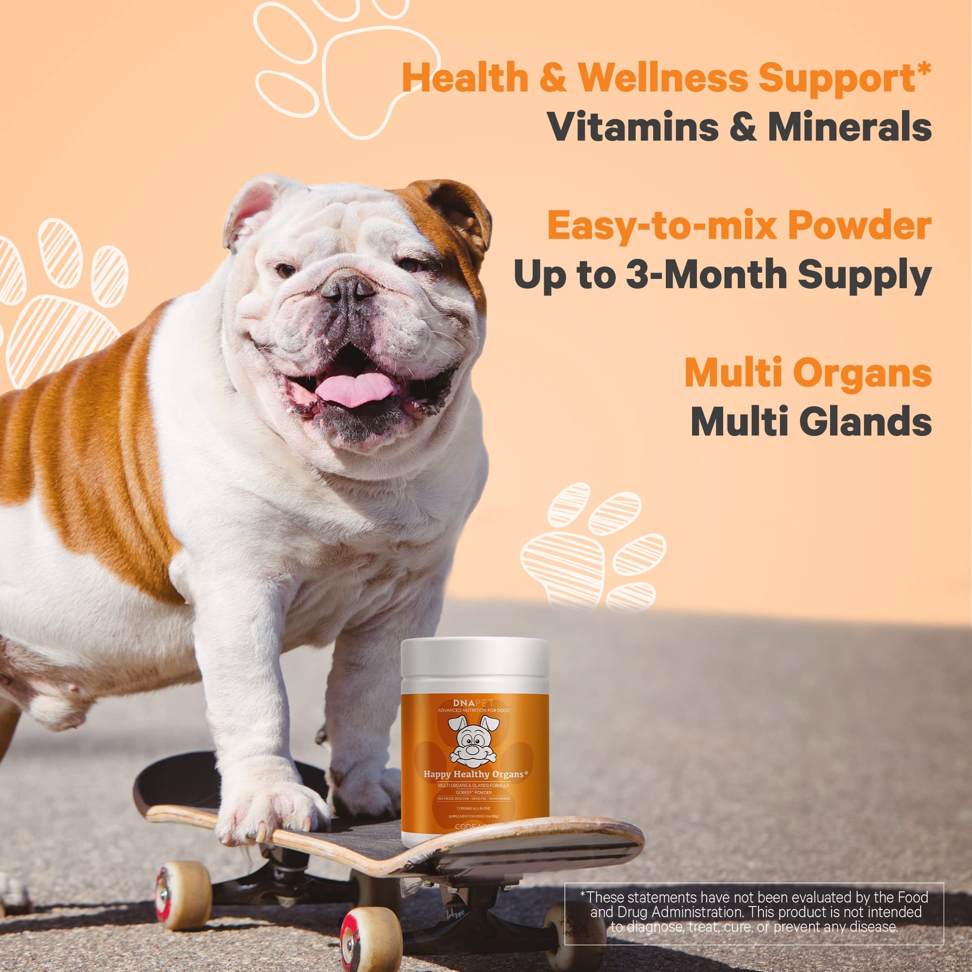 DNA PET Happy Healthy Organs dog enjoying food with supplement mixed in.