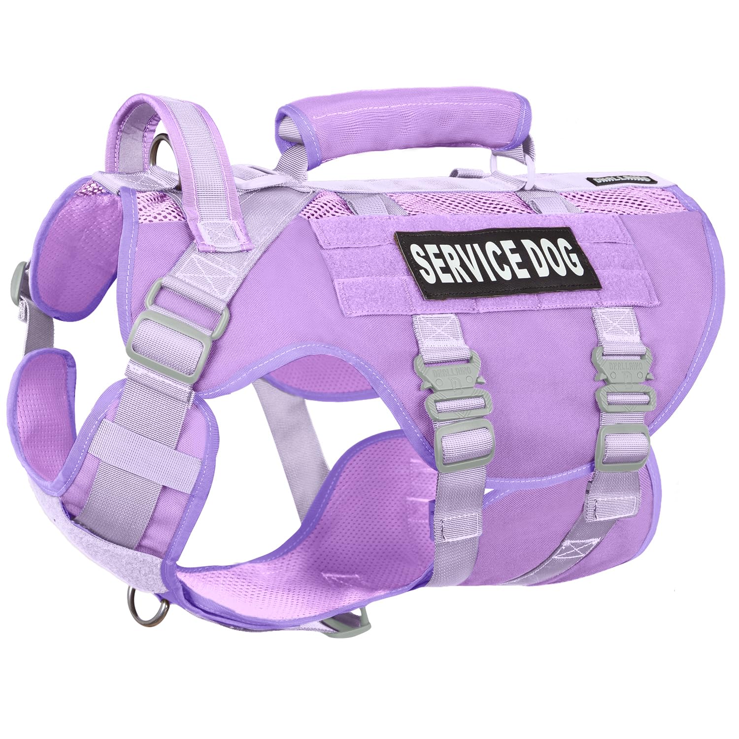 Dnallrino service dog vest front view shows breathable mesh for all-day comfort.