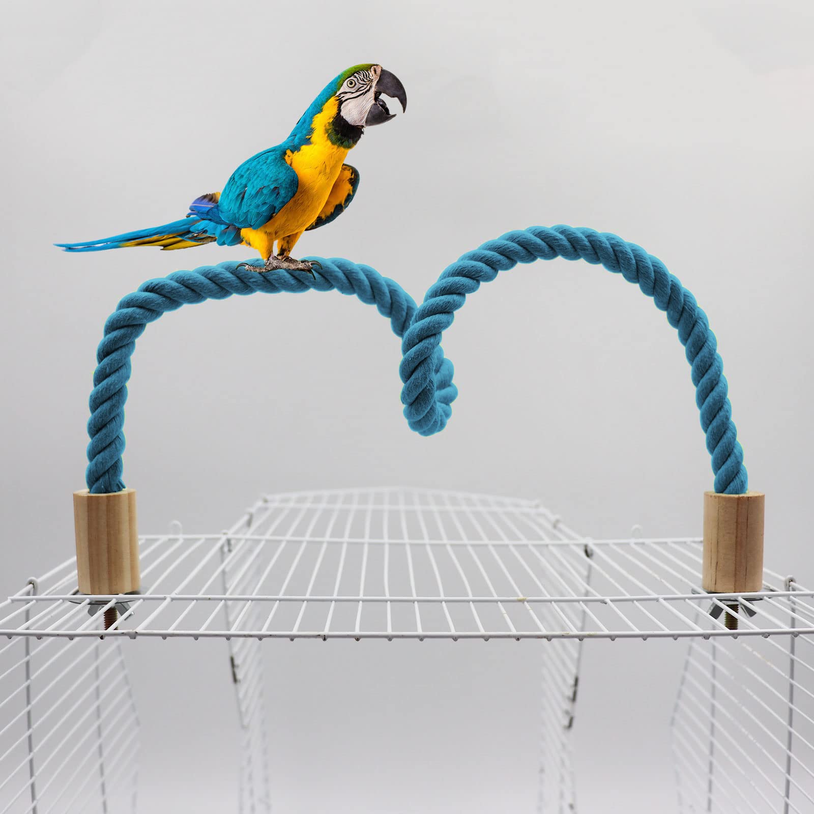 Dnoifne perch installation with washers and nuts demonstrates easy cage mounting.