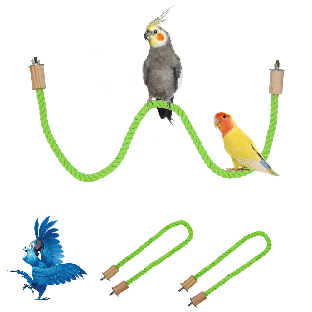 Dnoifne bird rope swing close-up shows adjustable iron-wire center for customizable perch styles.
