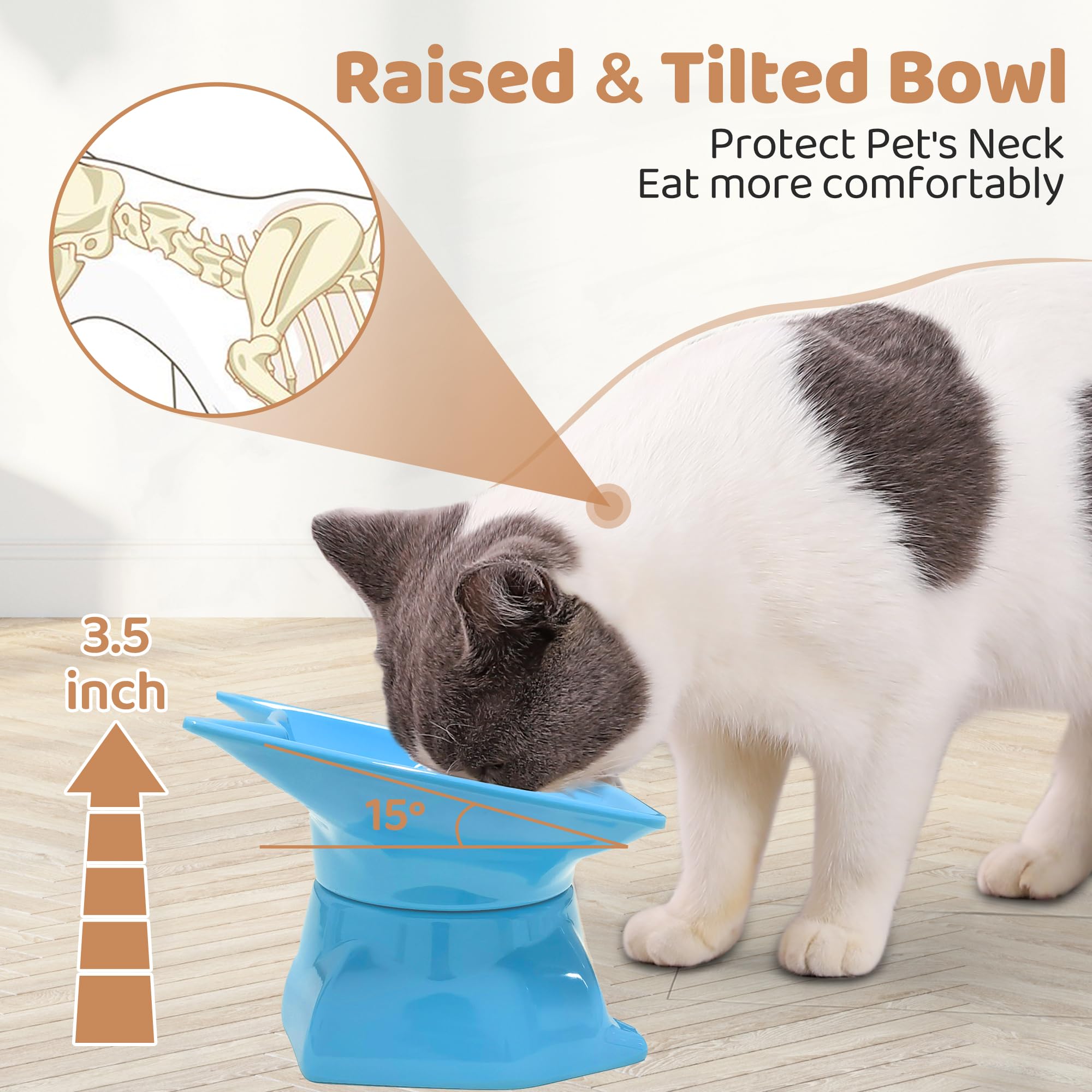DNOYEUS elevated cat bowl stand with detachable bowl, height adjustable for growing pets