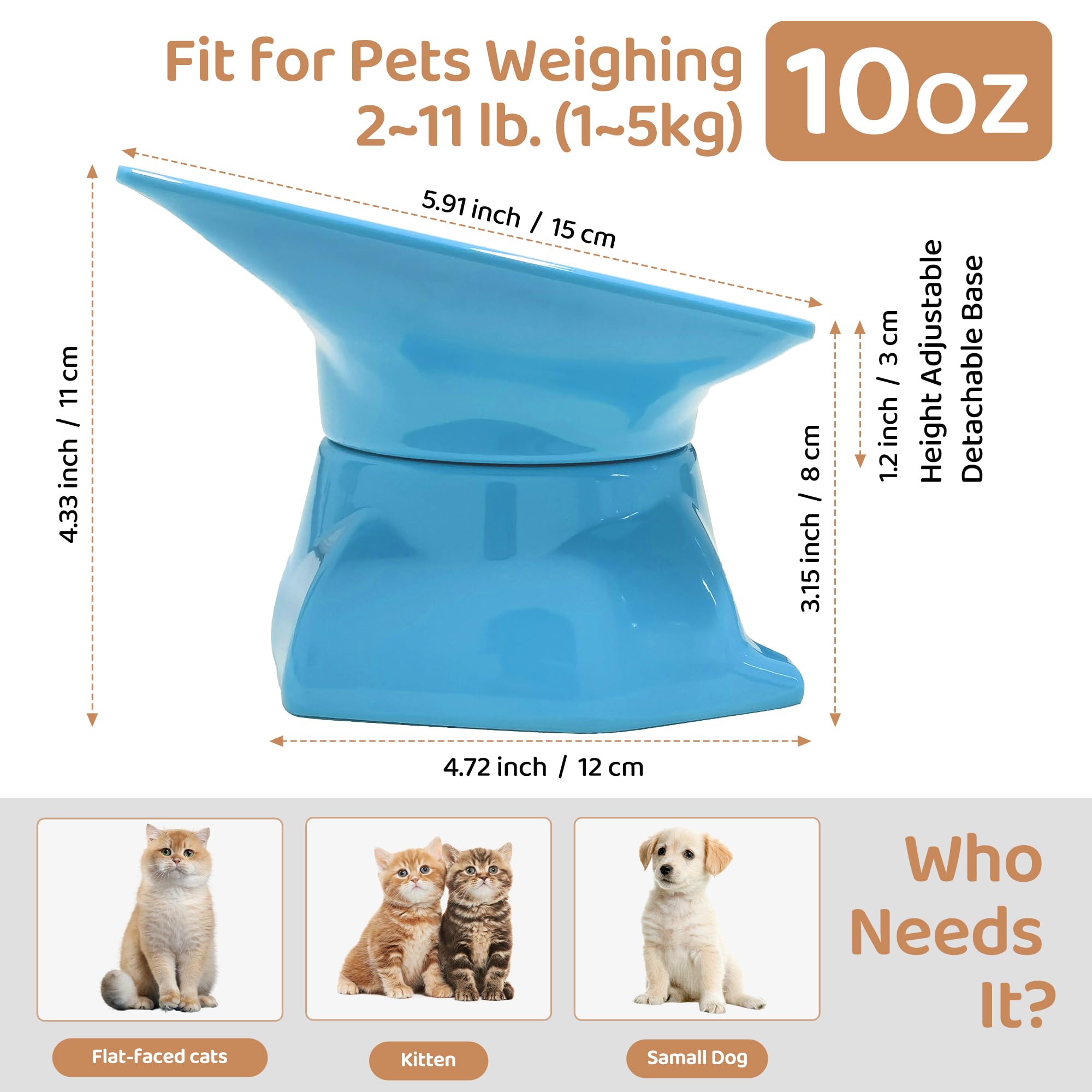 DNOYEUS whisker-friendly cat bowl with ridges to prevent whisker fatigue during meals