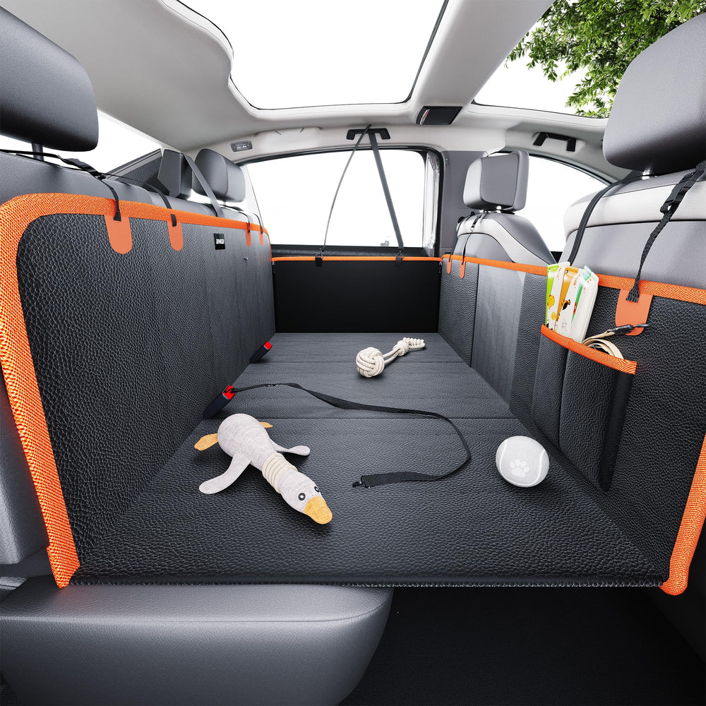 DNYKER back seat extender front view shows extra space for dog comfort.