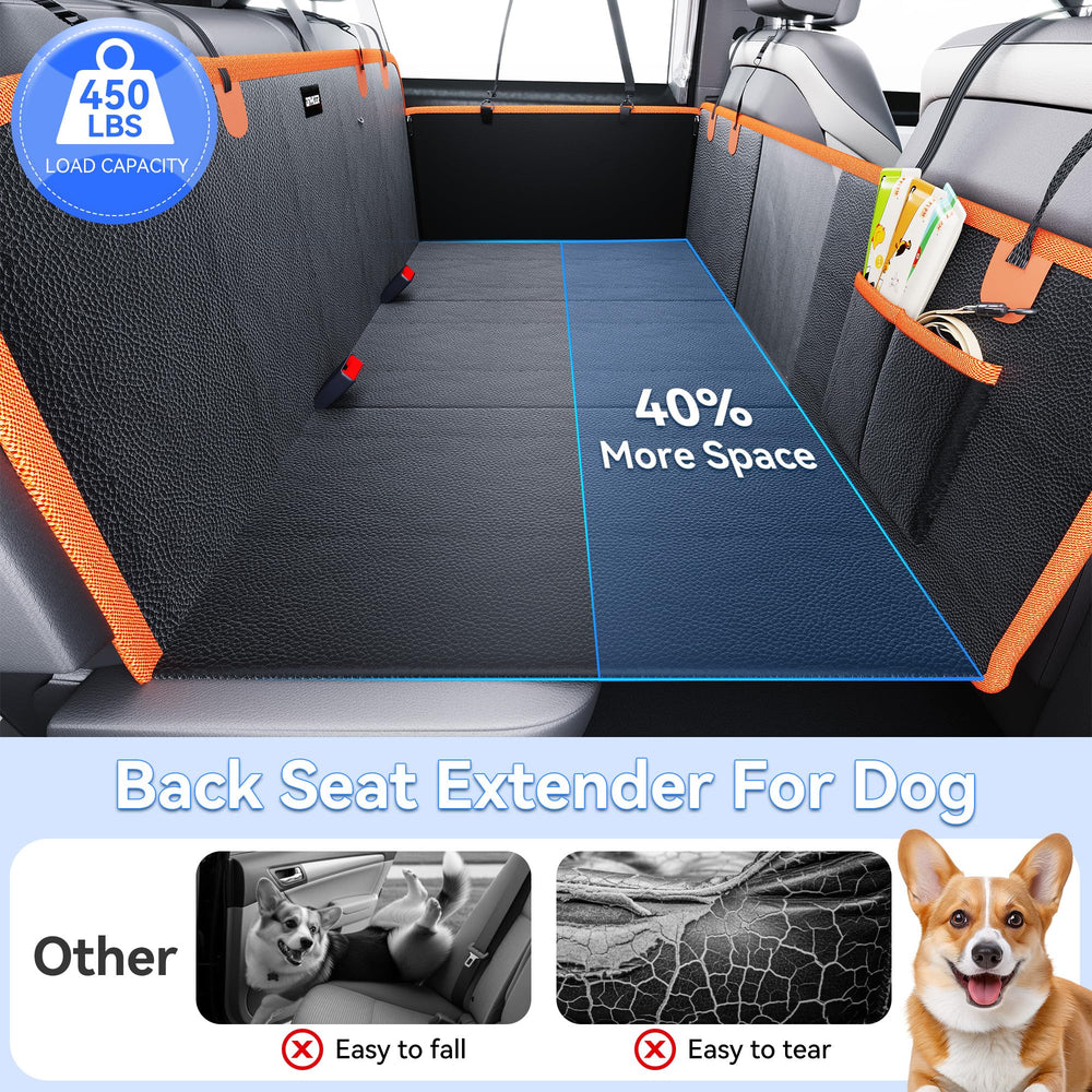 DNYKER back seat extender storage pockets keep snacks and toys within easy reach.