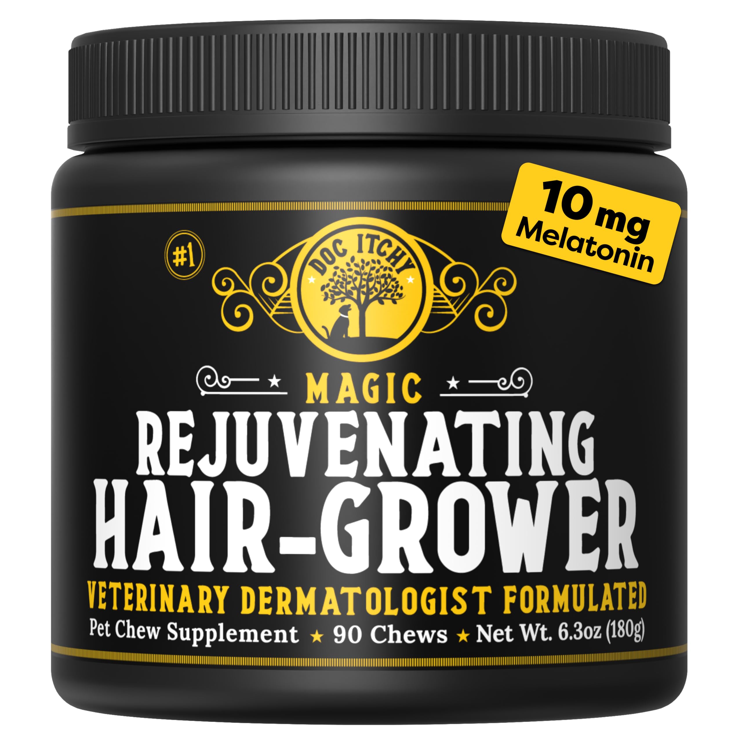 Doc Itchy hair-grower bottle pour shows easy dosing for coat health.