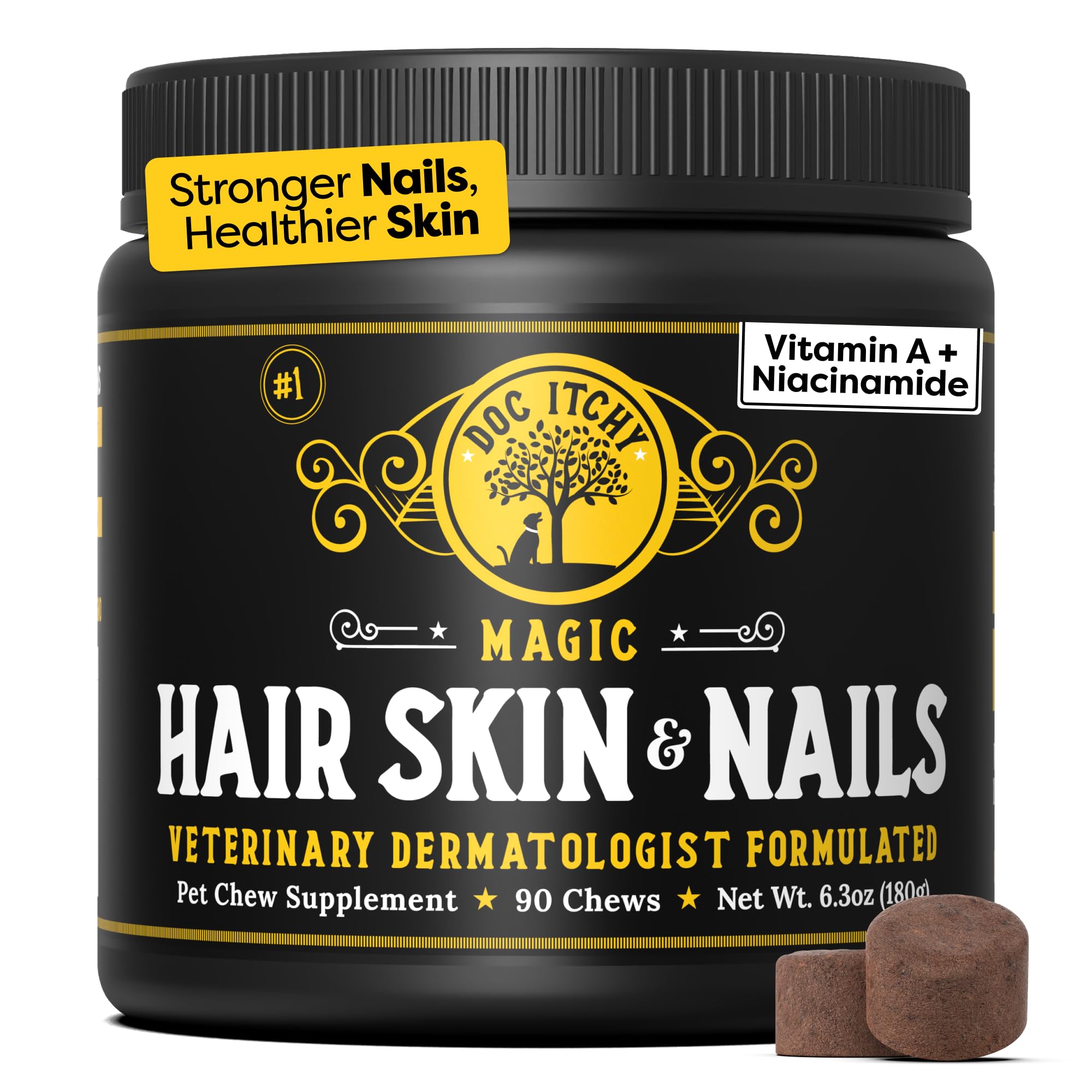 DocItchy medical-strength dog chews packaging supports a healthy coat routine