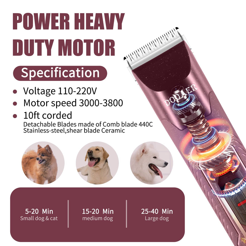 DODAER low-noise operation helps keep pets calm during grooming.