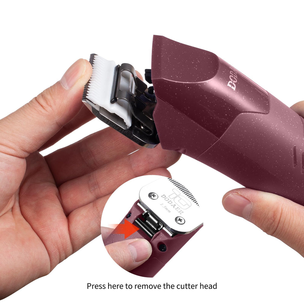 DODAER clipper side-handling demonstrates ergonomic design for extended grooming sessions.