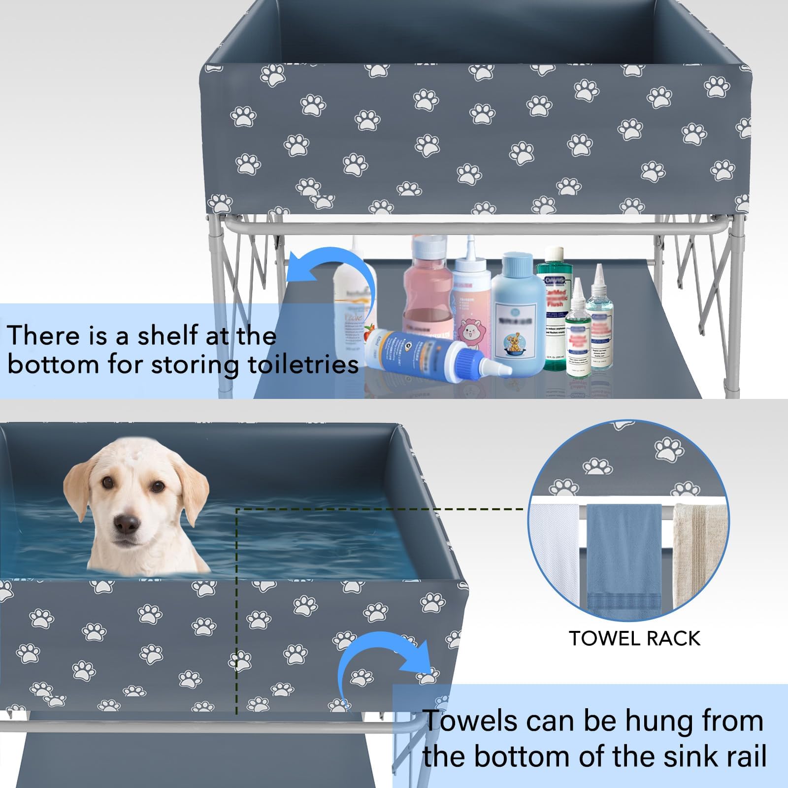 Doerpuz dog bathtub used in bathroom or shower for versatile, convenient bathing.
