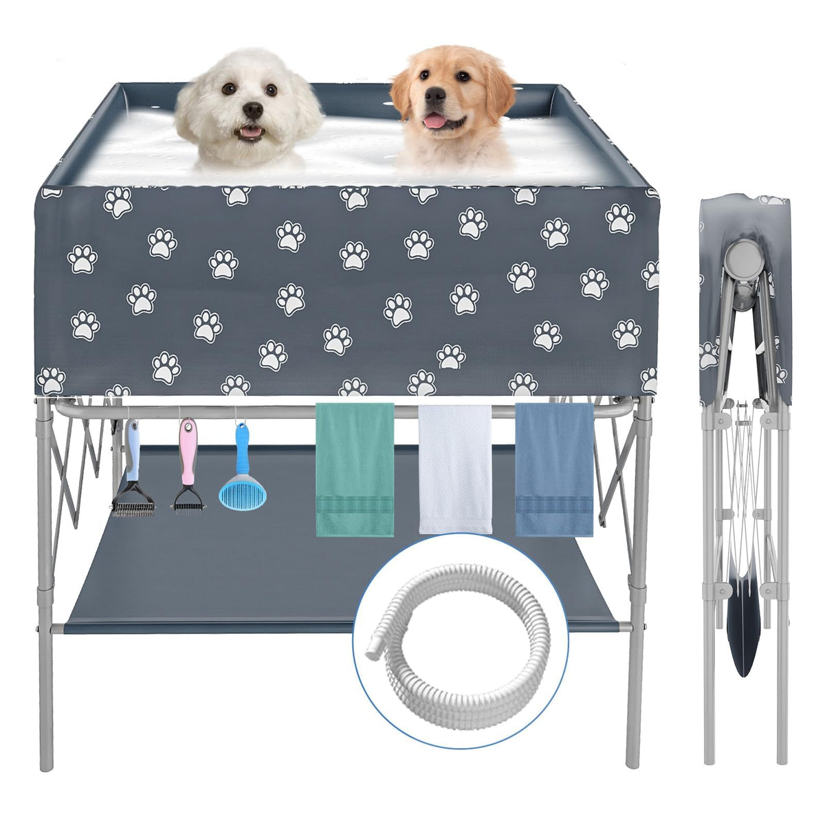 Doerpuz dog bathtub full setup demonstrating easy indoor bathing with ergonomic design.