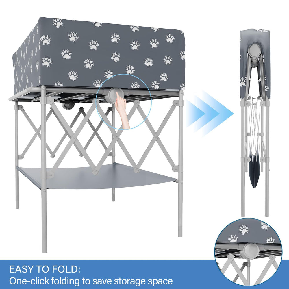 Doerpuz folding dog washing station showing portable, space-saving setup for quick baths.