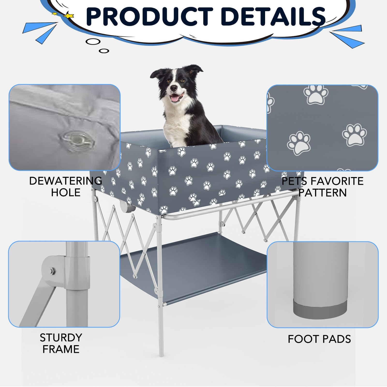 Doerpuz stainless steel tubing frame offers sturdy support during grooming.