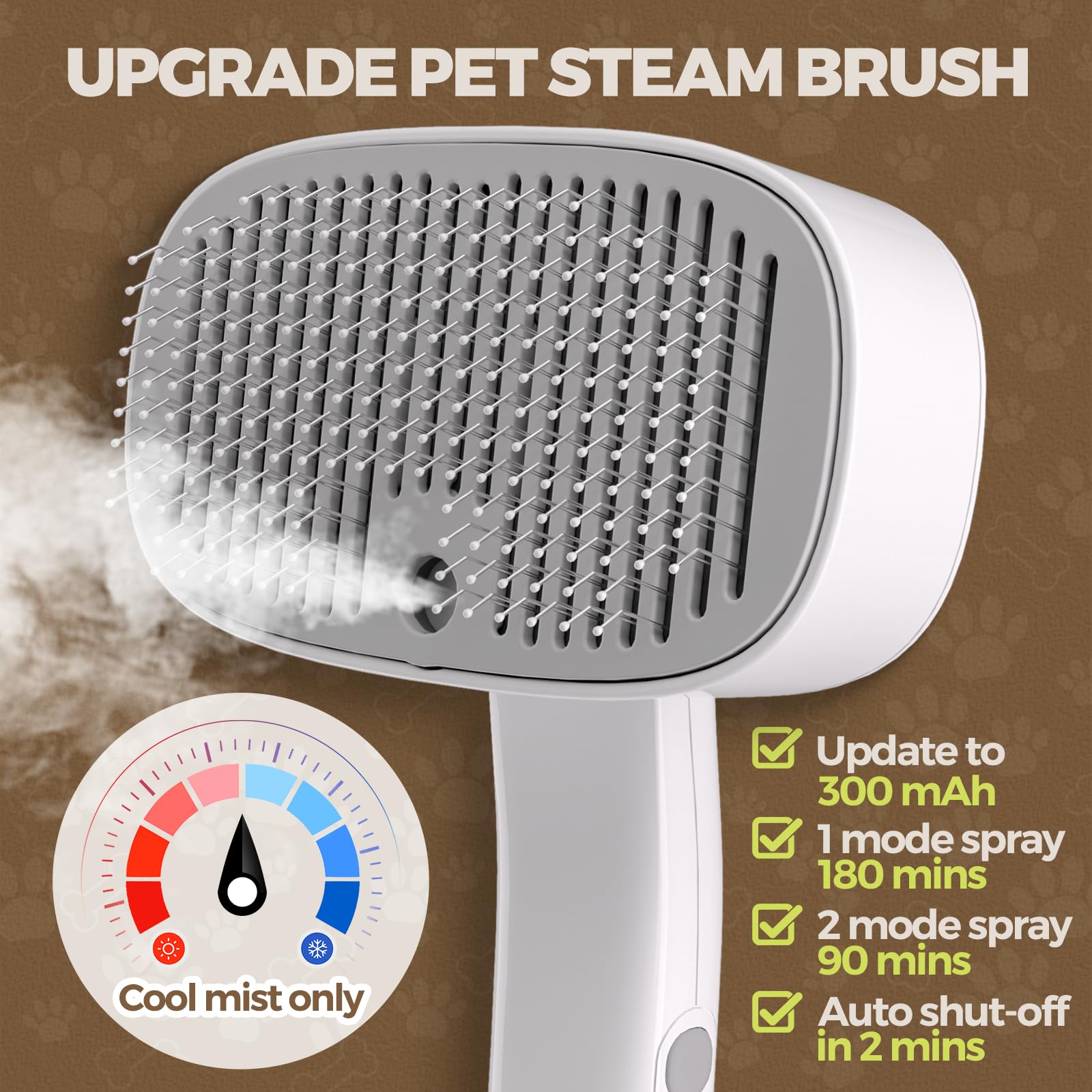 Doffur cat steam brush self-cleaning action simplifies maintenance