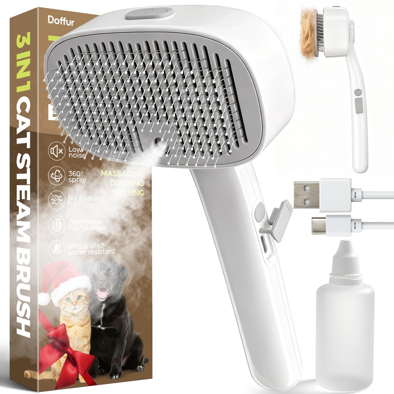 Doffur cat steam brush setup for at-home grooming efficiency