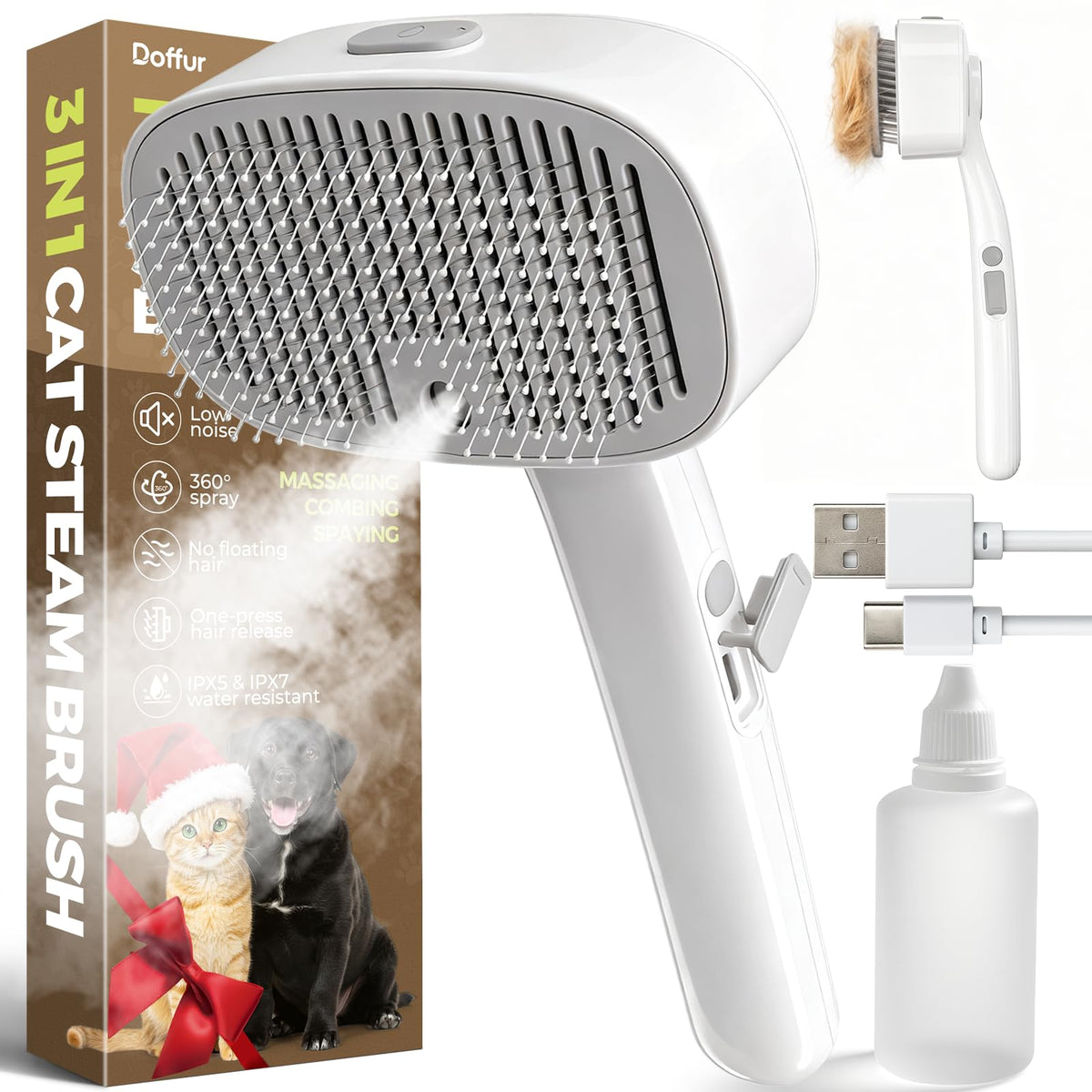 Doffur cat steam brush setup for at-home grooming efficiency